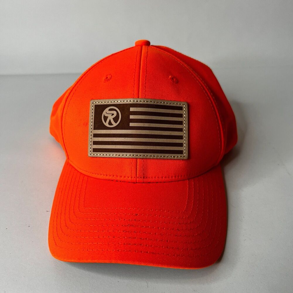 Runnings Hunting Baseball Hat Cap Neon Orange Brown Flag Snap Back NWT